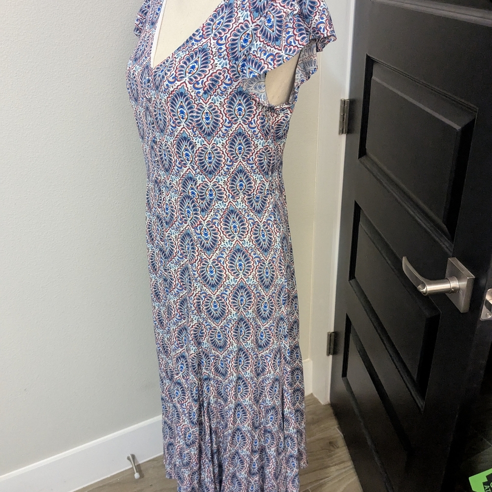 Scoop calf length pretty blue Short Sleeve dress